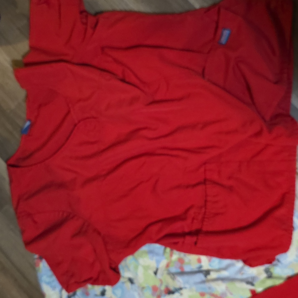 Red and Patterned Scrub Set - Picture 2 of 4